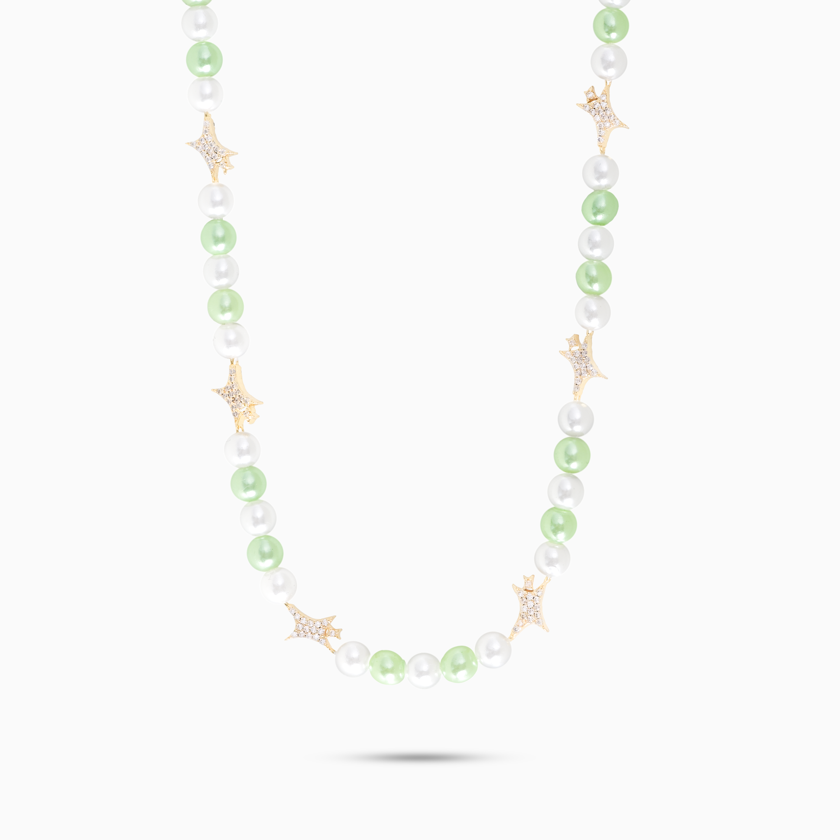 Chaîne perlée Signature Dorée - Blanc et Vert
